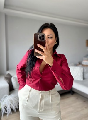 ZARA SLİM FİT GÖMLEK (Bordo)