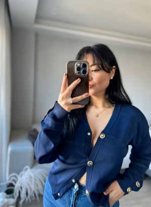 GOLD DÜĞMELİ ÖRME HIRKA (Lacivert)