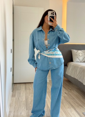 DENİM GÖRÜNÜMLÜ TENCEL TAKIM (AÇIK MAVİ)