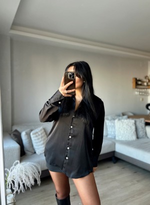 SATEN GÖMLEK (Siyah)