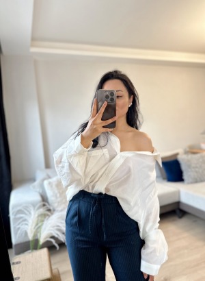 Pamuklu Oversize Gömlek Beyaz