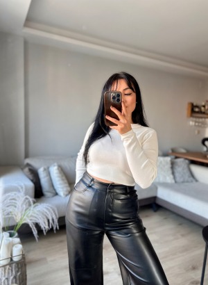 YUMUŞAK DERİ PALAZZO PANTOLON (Siyah)