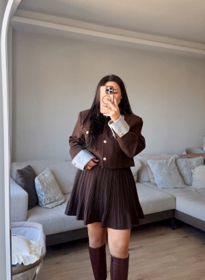 PİLELİ ŞORT ETEK (Acı Kahve)