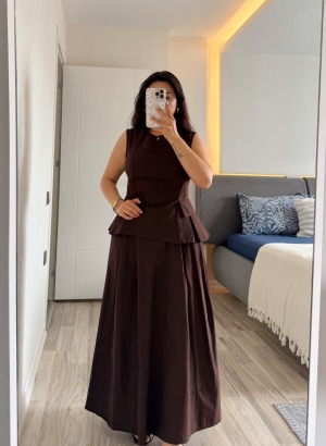 POPLİN KUMAŞ ETEK TAKIM (Acı Kahve)