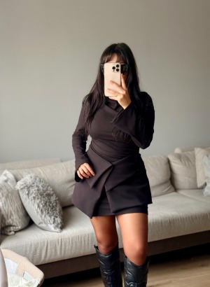 İKİ PARÇALI TASARIM ELBİSE (Siyah)