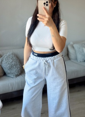 ÇİFT BEL DETAYLI YANI ŞERİTLİ EŞOFMAN ALT