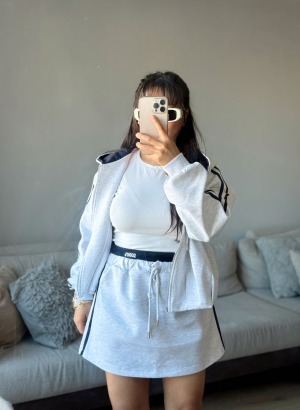 ÇİFT BEL DETAYLI YANI ŞERİTLİ ETEK