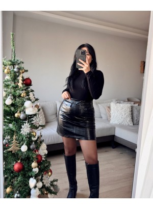 YILAN DERİSİ RUGAN ETEK (SİYAH)