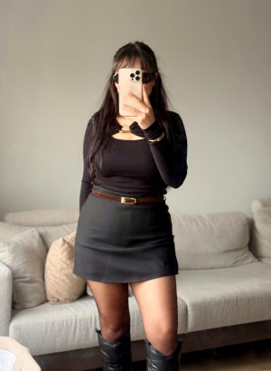 İÇİ ŞORTLU KENDİNDEN KEMERLİ ETEK (SİYAH)