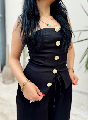 PREMİUM GOLD DÜĞMELİ BÜSTİYER (SİYAH)