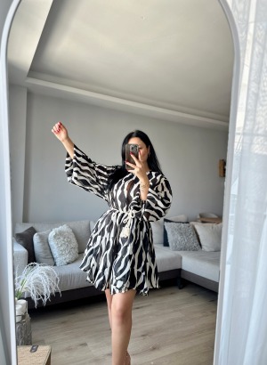Orj ZR Zebra Desenli Şifon Elbise