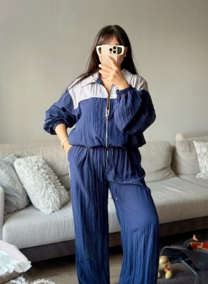 PARAŞÜT KUMAŞ EŞOFMAN ÜST (Lacivert - Gri)