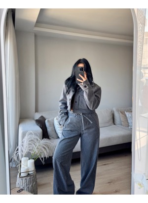 ÇİZGİLİ KAŞE CEKET TAKIM