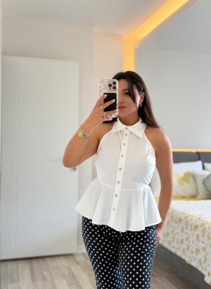 HALTER YAKA POPLİN GÖMLEK (BEYAZ)