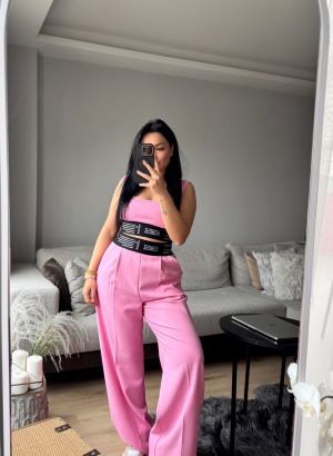 BELİ LASTİKLİ PALAZZO PANTOLON (Pembe)