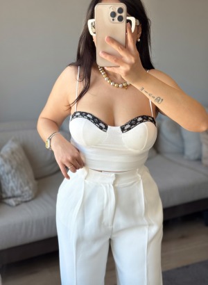 İP ASKILI DANTELLİ BÜSTİYER (Beyaz)