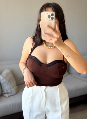 İP ASKILI DANTELLİ BÜSTİYER (Acı kahve)