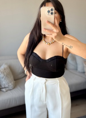 İP ASKILI DANTELLİ BÜSTİYER (Siyah)