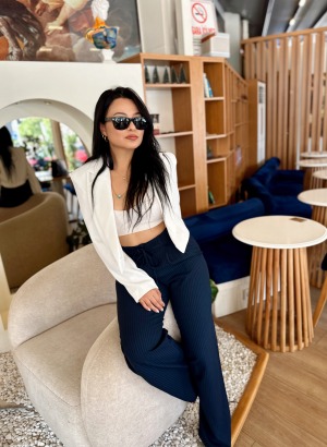  Beli Lastikli Çizgili Palazzo (Lacivert)