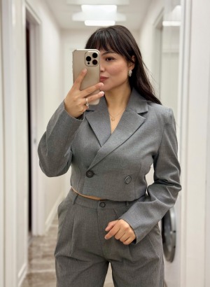 KUMAŞ KISA ÇEKET (Gri)