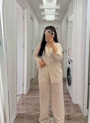 TRANSPARAN DESENLİ GÖMLEK TAKIM