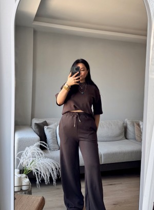 OYSHO MODAL KUMAŞ EŞOFMAN TAKIMI (Acı kahve)