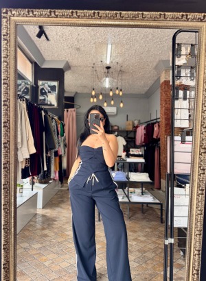 YANI ŞERİTLİ TASARIM PALAZZO (LACİVERT)